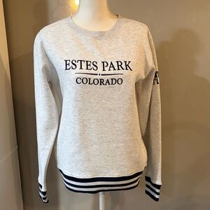 Gray Women's Crew Neck Sweater with Striped Hem